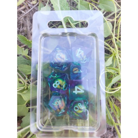 Blister Kit De 7 Des Résines. Oeil Vert Mouvant .vert Violet Translucide . Print Argenté Vert