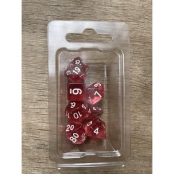 Set de 7 dés pailletés translucides or écriture blanche
