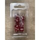 Set de 7 dés pailletés translucides rose foncé écriture blanche