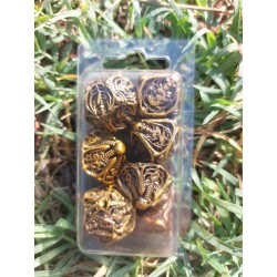 Kit De 7 Dés Métalliques Creux Faces Squelette. Teinte Doré