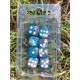 Blister Kit De 8 Des 6 Faces Nacré Turquoise Gris .print Blanc De 16mm
