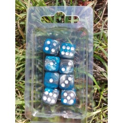Blister Kit De 8 Des 6 Faces Nacré Turquoise Gris .print Blanc De 16mm