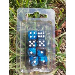 Blister Kit De 8 Des 6 Faces Nacré Bleu Noir .print Blanc De 16mm