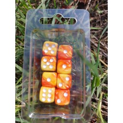 Blister Kit De 8 Des 6 Faces Nacré Orange Jaune .print Blanc De 16mm