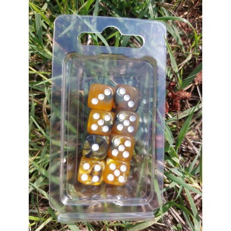 Blister Kit De 8 Des 6 Faces Nacré Orange Doré Noir .print Blanc De 16mm