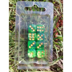 Blister Kit De 8 Des 6 Faces Nacré Vert Et Vert Clair .print Doré De 16mm