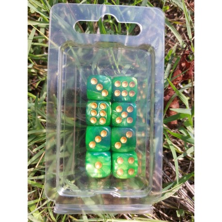 Blister Kit De 8 Des 6 Faces Nacré Vert Et Vert Clair .print Doré De 16mm