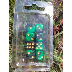 Blister Kit De 8 Des 6 Faces Nacré Vert émeraude Noir .print Doré De 16mm