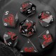 Kit De 7 Dés Métalliques . Multiface Dragons Rouges Fond Noir . Print Blanc