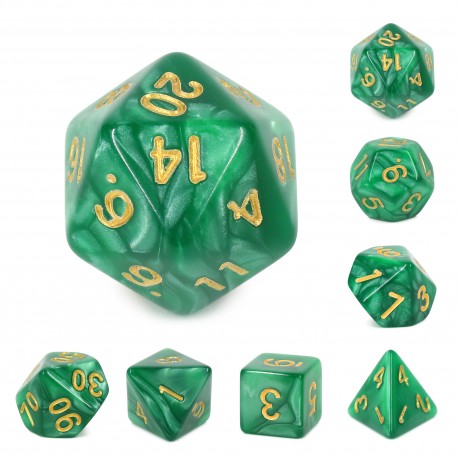 Green (Golden font) pearl dice set