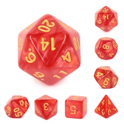 Red (Golden font) pearl dice set