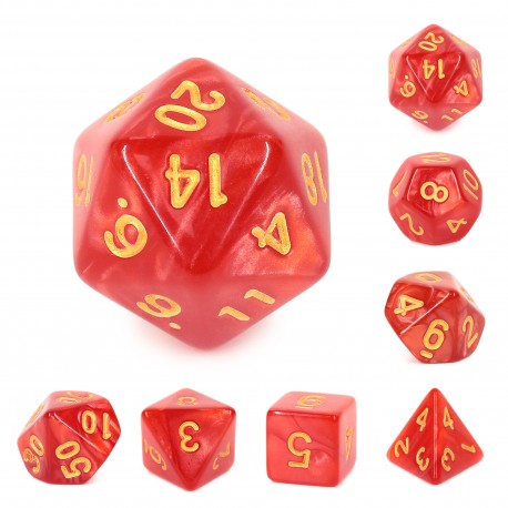 Red (Golden font) pearl dice set