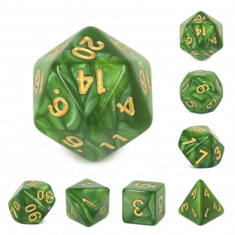 Grass green (Golden font) pearl dice set