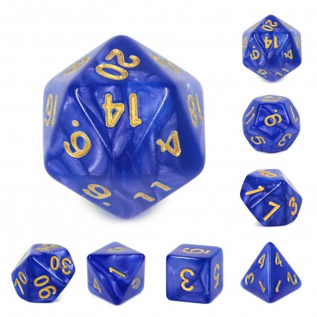Blue (Golden font) pearl dice set