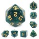set de 7 dés pailletés verts et noirs écriture dorée