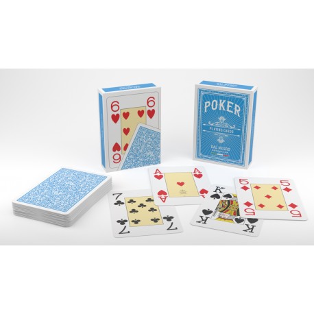 Jeu de 54 cartes poker 100% PVC 4 index Jumbo "Lotus" dos bleu